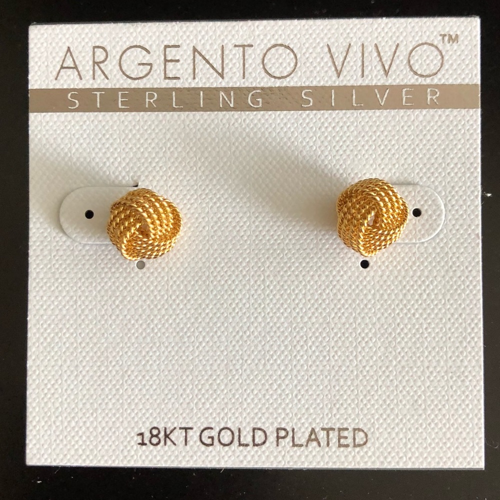 SOLD* Argento Vivo 18KT gold Plated Knot Earrings - Picture 1 of 3